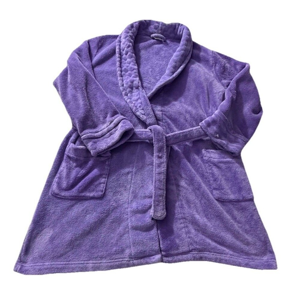 Croft & Barrow Intimates Womens M Purple Plush Fleece Belted Bath Robe Soft LOOK